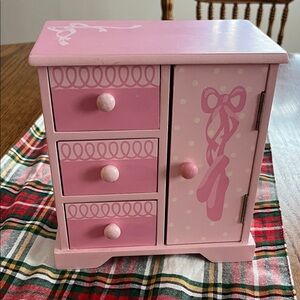 Pink Wooden Ballet Jewelry Box with Drawers